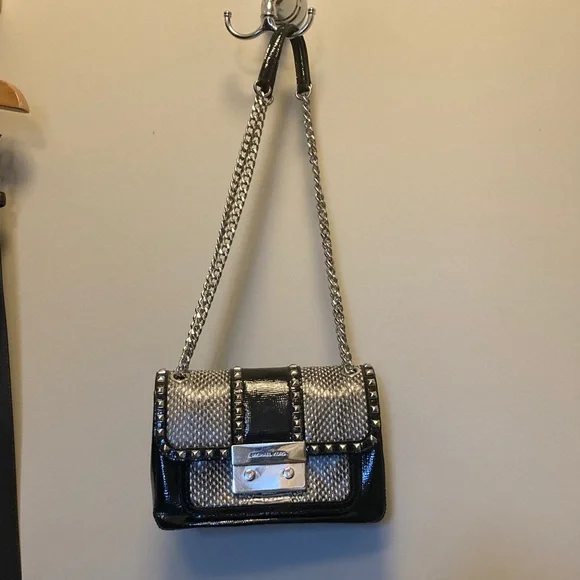 Michael Kors Black Patent Studded Chain Shoulder or Crossbody - Picture 2 of 11